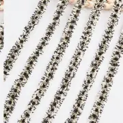 Golden Fringed Lace Ribbon - 10 Yards of White Crochet Trim for Sewing, Curtains