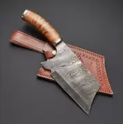 CUSTOM HANDMADE DAMASCUS CLEAVER/ CHOPPER CHEF KNIFE WITH BEAUTIFUL WOOD.