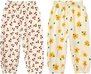 [EISHOW] Toddler Baby Boy Girl Summer Long Pants Bloomers Cute Kids Casual Solid Cartoon Print Elastic Harem Pants Trousers