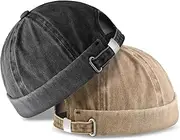 [WOOVEEWIND] 2 Pieces Brimless Hats for Men Adjustable Docker Hat Casual No Brim Hat Visor-Less Flip Hat Sailor Skullcap