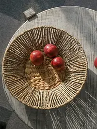 在飛比找樂天市場購物網優惠-創意家用果盤 草編果盤圓形歐式編織收納盤裝飾圓盤水果盤