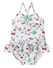 GYMBOREE LAKESIDE STROLL WHITE w/ BUTTERFLIES SKIRT 1-PC SWIMSUIT 6 12 18 24 NWT