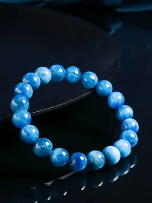 月老祠堂天然收藏藍磷灰石手鏈女手串寶石貓眼效應藍晶時尚飾品