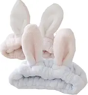 bouti1583 Women Fashion Soft Flannel Bunny Ear Makeup Cosmetic Shower Elastic Headband 2Pcs