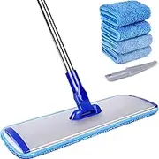18" Professional Microfiber Mop Floor Cleaning System - Flat Mop With Stainless Steel Handle, 4 Reusable Washable Pads for Wet and Dust Mopping on Hardwood, Vinyl, Laminate, Tile