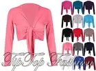 Womens Long Sleeves Ladies Stretch Bolero Cropped Cardigan Front Tie Shrug Top