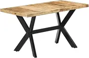 vidaXL Classy Industrial Style Dining Table with Solid Rough Mango Wood and Powder-Coated Steel Legs - Handmade Rustic Furniture.