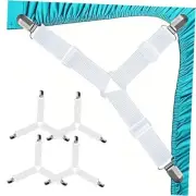 4 PCS Fitted Bed Sheet Straps - Elastic Suspenders with Metal Clips White-4pcs