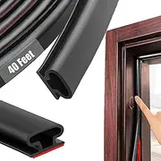 Black Rubber Weather Stripping Door Seal Strip, D Shape Door Rubber Weather Seal Strip, SelfAdhesive Door Weatherstripping Soundproofing Door Sealing Strip for Windows (40 feet, Black)