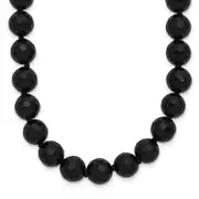 Sterling Silver Rhod-Pltd 8-8.5mm Faceted Black Agate Necklace