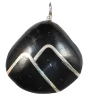 Native American Jet and Silver Inlay Asian Clam Shell Pendant