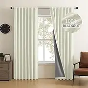 CUCRAF 100% Blackout Beige Linen Curtains 108 Inch Length 2 Panels Set, Back Tab/Rod Pocket Curtain for Living Room Bedroom, Room Darkening Window Drapes Thermal Insulated, (37x108 inch, Light Beige)
