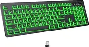 Large Print Backlit Wireless Keyboard, 2.4G Silent Wireless Light Up Keyboard, Full Size Computer Keyboards with 7 Colored Backlits, Rechargeable Wireless Keyboard for Windows, PC (Black, Large)