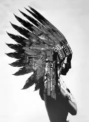 FRAMED PRINT INDIAN BLUE FEATHER NATIVE AMERICAN art street painting canvas