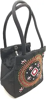 [srishopify handicrafts] Small Handbag for Womens Banjara Traditional Mini Handle Bag Handmade Hand Purse Cotton (Size 9x6x4 Inch original Mirror work Thread Work Beads)