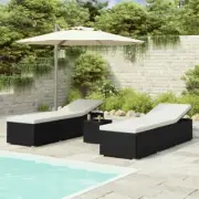 3 Pcs Garden Sun Lounger Set With Table And Cushions PE Rattan Patio Pool Sunbed