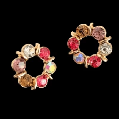 Round Aurora Borealis Faux Amethyst Topaz Crystal Stud Earrings Men’s NEW