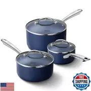 HLAFRG 1+2+3QT Nonstick Saucepan Set with Lids, Small Pot Set, Ceramic Coatin
