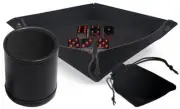 Set (6) 16mm Transparent Smoke Red Dice w/Pouch + Rolling Tray + Dice Cup Bundle