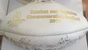 2010 Coaches & Captains Commemorative Autographed Sherrin - Judd, Riewoldt, Voss