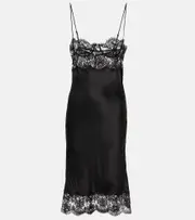 [Saint Laurent] Saint Laurent Lace-trimmed silk satin slip dress UK 6 black