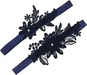 [SAFIGLE] 1Pair Pearl Lace Leg Rings for Bride Elastic Bridal Leg Decorations Wedding Accessories Elegant Lace Garters for Bridal Leg Bands for Weddings and Blue