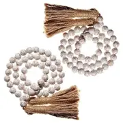 Farmhouse Wood Bead Garland Set of with Tassels - Decorative Home 2 Whitewashed