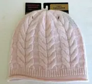 NWT CHRISTIAN SIRIANO Horseshoe Cable 100% Cashmere Light Pink Hat one size