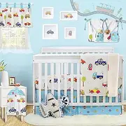 Brandream Neighborhood Nursery Baby Boys Crib Bedding Set 6-Piece City Transport Car Truck Collection, 100% Cotton