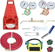 SamFansar Oxyacetylene Torch Kit, 30V Portable Oxygen Acetylene Welding Cutting Torch Kit with Gauge, Long Pipe Brass Nozzle Gas Welding Torch Kit Gas Brazing Soldering Torch (Without Tanks) Red