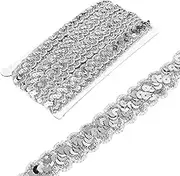 uxcell 2.3cm x 13m Sequin Trim Silver Tone Wave Flat Sequin Braid Trim Strip Paillette Ribbon for Crafts, Embellishments, DIY Sewing Costume Decor
