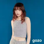 【GOZO】運動風條紋挖背背心(綠色/黑色_F) | 女裝 圓領 百搭