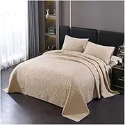 3 Pieces Coverlet Bedspread Full/Queen King Size Cotton Summer Quilt Lightweight Thin Reversible Coverlet Set Bedding(Camel,270x234cm+51x71cm x2)