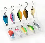 Fishing Spoon Lure Set Metal Baits for Trout, Char and Perch Fishing with Tackle Box (10Pcs)