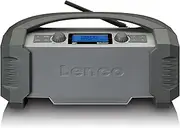 Lenco DAB+ Construction Site Radio Bluetooth 5.0 FM Receiver IP54 Waterproof 15 Watt RMS Battery with 5000 mAh AUX-in USB Charger Grey ODR-150GY