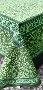 Indian Hand Block Print Square Cotton Table Cover| Dining Table Cloths (Green)