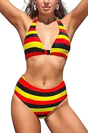 [SHEKINI] Women's Bathing Suit Tie Side Bottom Halter Padded Two Piece Swimsuits