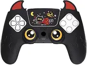 PlayVital Cute Demon Controller Silicone Case for ps5, Kawaii Controller Cover Gamepad Skin Protector for ps5 with Touch Pad Sticker & Thumb Grip Caps - Black