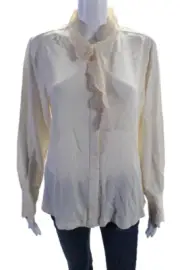 Reiss Womens Long Sleeve Button Front Crew Neck Eyelet Shirt Top White Size 8