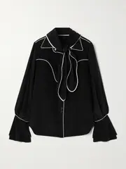 [Johanna Ortiz] Johanna Ortiz - High Tides Scarf-detailed Piped Silk Shirt - Black - US4 US 4 Black