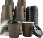 LITOPAK 100 Pack 10 oz Paper Coffee Cups, Brown Disposable Coffee Cups with Lids
