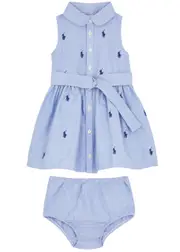 Polo Ralph Lauren Kids Logo Cotton Dress and Bloomers set (9-24 Months) - Blue - 24 Months (24 Months) 24 MONTHS (24 months)