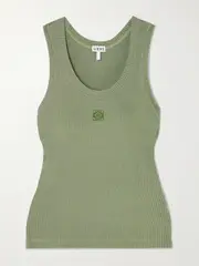 [LOEWE] LOEWE - Anagram Embroidered Ribbed Silk-jersey Tank - Green - small small Green