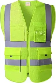 High visibility mesh reflective safety vest with zipper and pockets | construction reflective vest jacket |