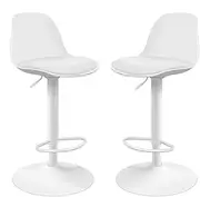 [ALFORDSON] 2pcs Bar Stool PU Leather Kitchen Barstools with Swivel Seat in 60-81cm Adjustable Seat Height Home Counter Dining Chairs with Footrest & Floor Protector(Philip White)