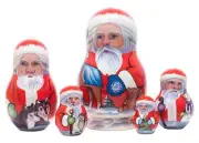 Handmade Yukon Santa Nesting Doll 5pc Tallest 5" 100% Natural Linden Wood