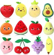 12 Pieces Cute Fruit Plush Toys Colorful Stuffed Fruits Soft Mini Avocado Strawberry Orange Pineapple Peach Lemon Stuffed Doll for Kids Keychain Handbag Pendant Birthday Christmas Easter Party Favors