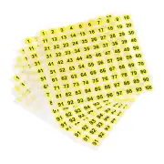 Number Stickers, 1-100 Round Number Labels Sticker Black on Yellow, 20 Sheets