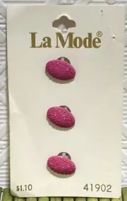VTG La Mode Plastic Buttons Pink Oval Embossed Shank 1/2" 3 on Card W. Germany