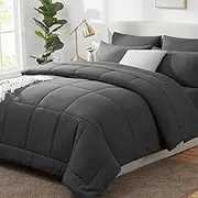 CozyLux Full Size Comforter Sets - 7 Pieces Bed in a Bag Set Dark Grey, Bedding Sets Full with All Season Quilted Comforter, Flat Sheet, Fitted Sheet, Pillowcases, Dark Gray, Full